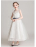 Beaded Ivory Lace Tulle Tea Length Flower Girl Dress